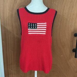 Vintage American Flag Sweater Vest Large USA Patriotic Crew Neck C Colours